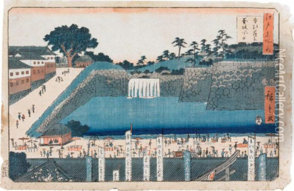 Two Town Views Oil Painting - Utagawa or Ando Hiroshige