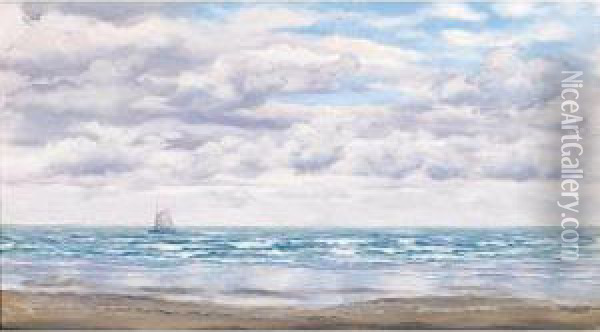 Gathering Clouds, A Fishing Boat Off The Coast Oil Painting - John Edward Brett