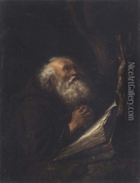A Monk At Prayer, St.jerome (?) Oil Painting - Gerrit Dou