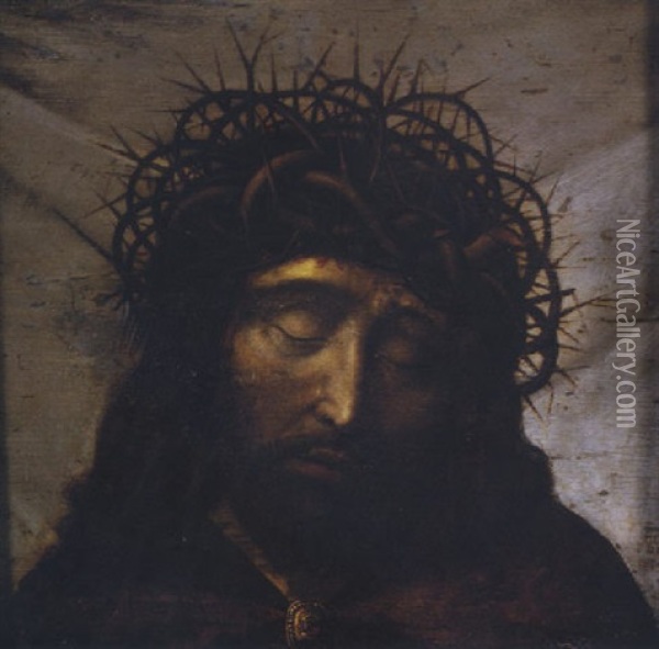 Head Of Christ With Crown Of Thorns Oil Painting - Quentin Massys the Elder