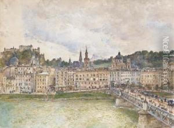 A View Of Salzburg Oil Painting - Rudolf Ritter von Alt