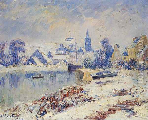 Quimper, Lake Marie in the Snow Oil Painting - Henri Moret