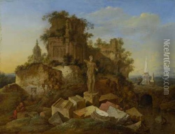 Antike Ruinenlandschaft Mit Figurenstaffage Oil Painting - Jan Griffier the Elder