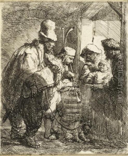 Travelling Musicians Oil Painting - Rembrandt Van Rijn