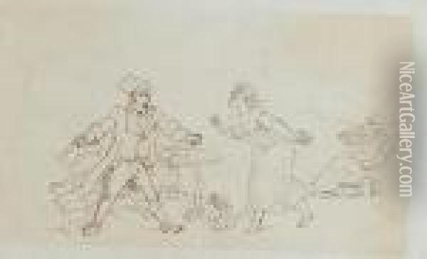 A Preliminary Sketch For An Illustration To 'dr Syntax'. Oil Painting - Thomas Rowlandson