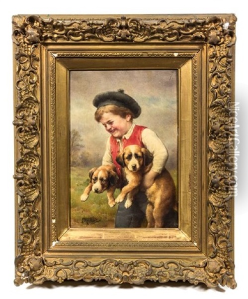 Portrait Of Boy With Dogs Oil Painting - Carl Reichert