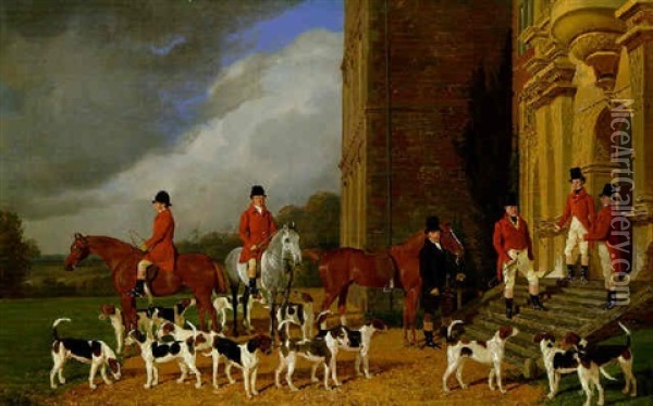 Sir John Cope With His Hounds On The Steps Of Bramshill House, Hampshire Oil Painting - Edmund Havell the Younger