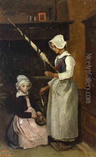 Peasants from Mur Oil Painting - Jean-Baptiste-Camille Corot