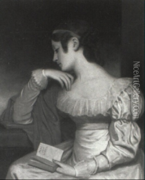 Portrait Of A Lady, Half-length, Reading 'hamlet' Oil Painting - Margaret Sarah Carpenter