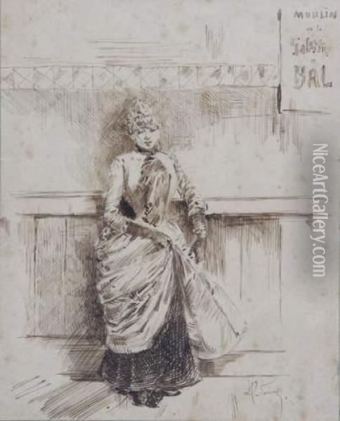 Jeune Femme A L'entree Du Moulin De La Galette Oil Painting - Henry Somm