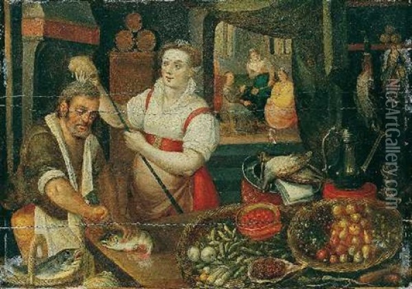 Kuchenstuck Mit Christus Bei Maria Und Martha Oil Painting - Joachim Beuckelaer