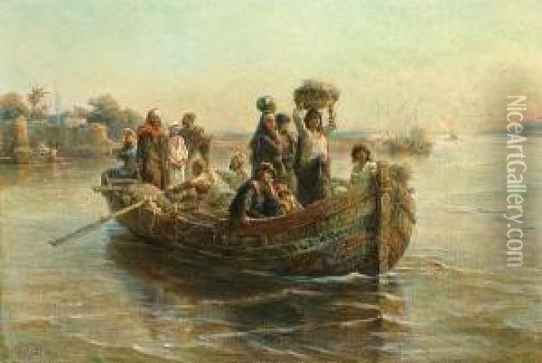 Figures In A Boat On The Nile Oil Painting - Paul Dominique Philippoteaux