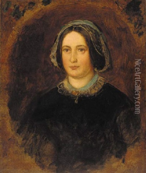 Portrait Of Mrs William Evamy, The Artist's Aunt In A Black Dress With A Lace Collar Oil Painting - John Everett Millais