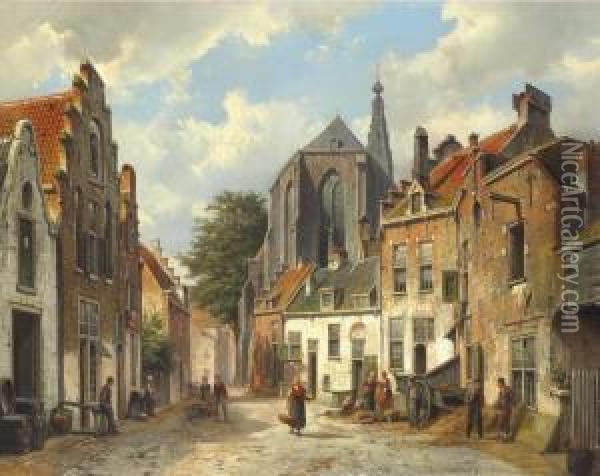 A Street Scene In Holland Oil Painting - Willem Koekkoek