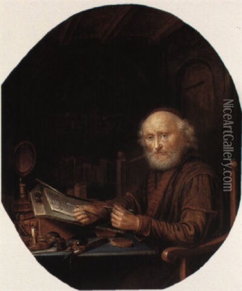 A Study Interior With An Old Man Seated At His Desk Oil Painting - Pieter Cornelisz van Egmont