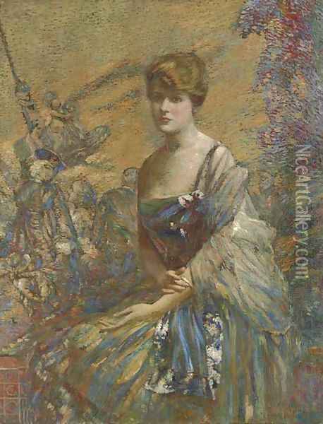 Lady in Blue Oil Painting - Robert Reid