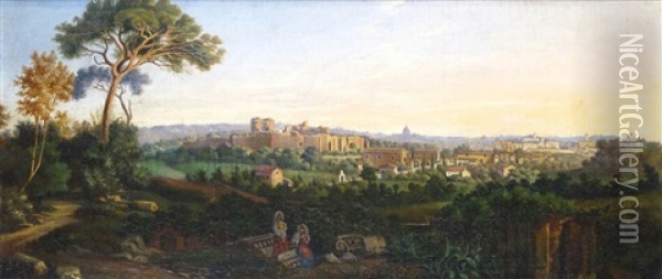 A View Of Rome From The Villa Mattei Oil Painting - Arthur John Strutt