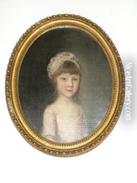 Portrait Of A Young Girl, 
Standing Half-length Turned To The Right In A Pink Dress And Bonnet Oil Painting - Thomas Gainsborough