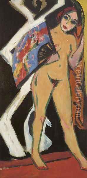 Dodo mit grossem Facher Oil Painting - Ernst Ludwig Kirchner