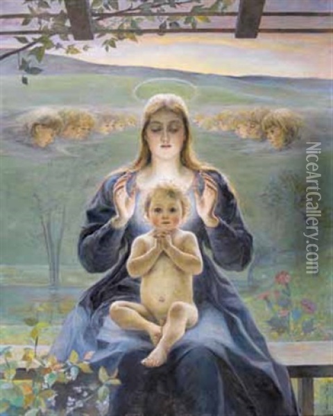 Maria Mit Kind In Landschaft Oil Painting - Joseph von Moos