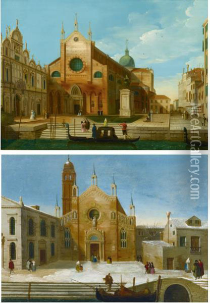 Campo Con La Chiesa Dei Santi Giovanni E Paolo Oil Painting - Giuseppe Bernardino Bison