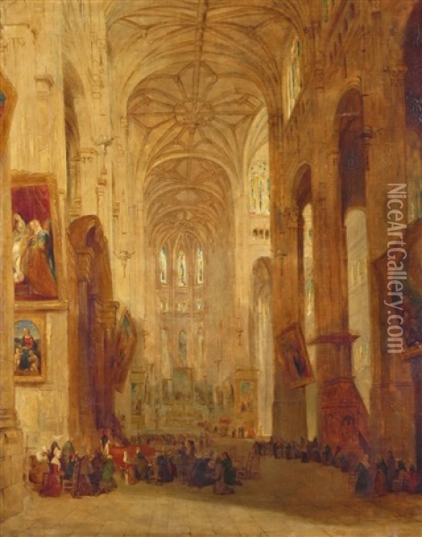A Church Interior Oil Painting - John Scarlett Davis