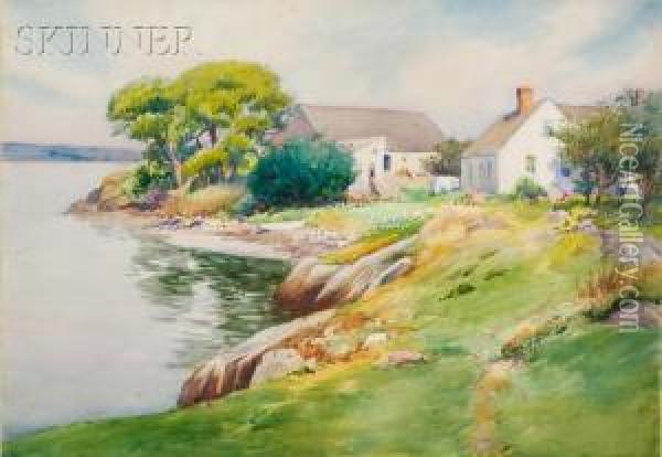 Shoreside Cottage Oil Painting - William Morton J. Rice
