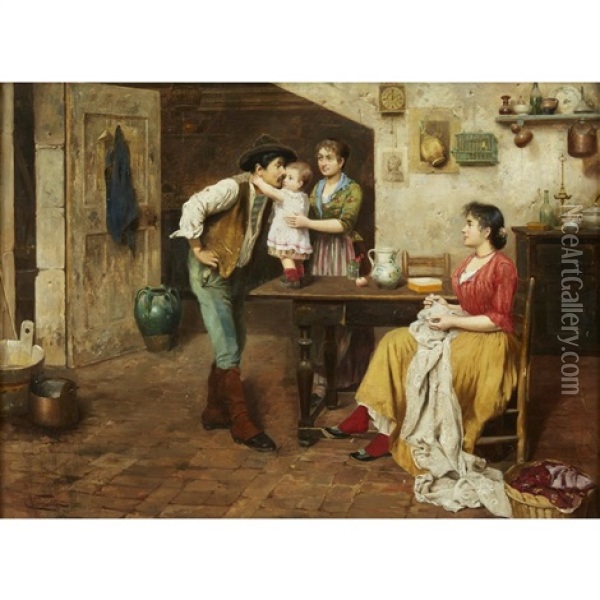 Family Group Oil Painting - Cesare Vianello