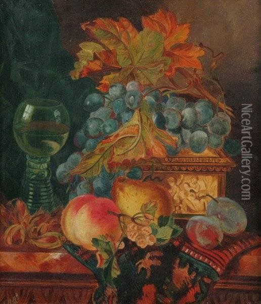 Table Top Still Life With Grapes Oil Painting - Leon Choubrac