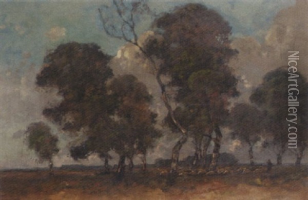 Leading The Sheep Across The Heath Oil Painting - Theophile De Bock