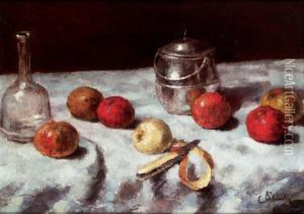 Apfelstillleben Oil Painting - Carl Schuch