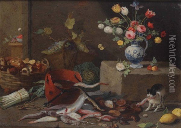 Natura Morta Con Pesci Natura Morta Con Selvaggina Oil Painting - Jan van Kessel the Elder