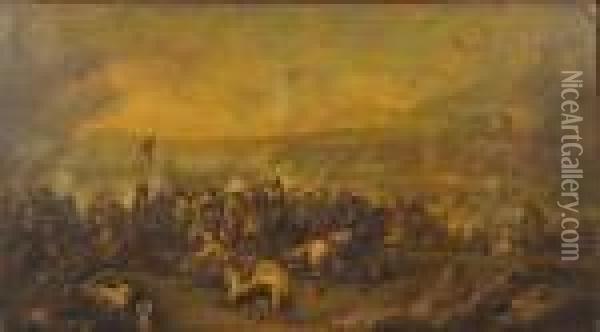Epic Equestrian Battle Oil Painting - Jacques Courtois Le Bourguignon