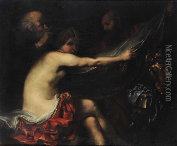 Visitazione A Sant'anna Oil Painting - Giovanni Bernardo Carbone