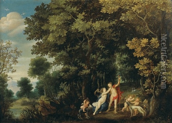 Venus Et Adonis Dans Un Paysage Oil Painting - Jasper van der Laanen