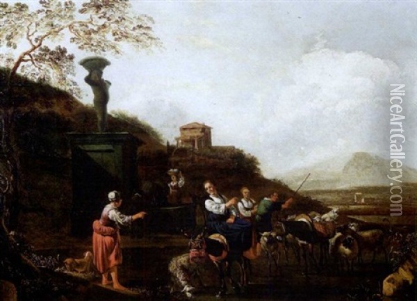Scen Pastorale Dans La Compagne Romaine Oil Painting - Job Adriaensz Berckheyde