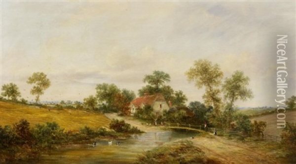 Englische Landschaft Mit Bauerngehoft Oil Painting - James E. Meadows