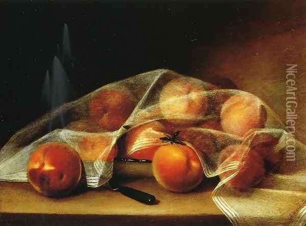 Fruit Piece with Peaches Covered by a Handkerchief Oil Painting - Raphaelle Peale
