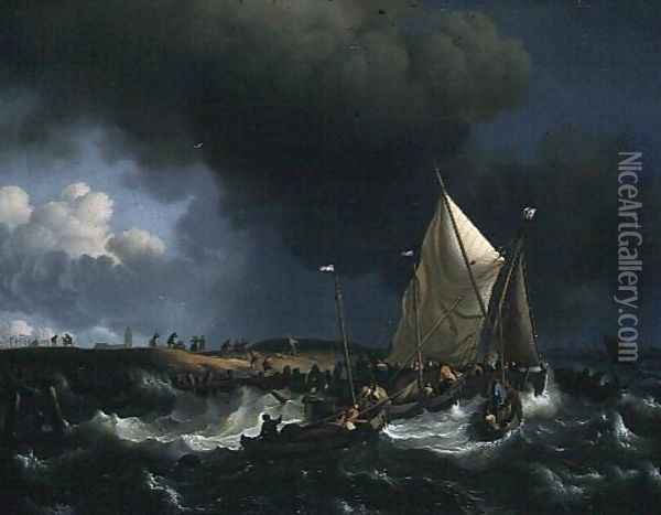 Boats in a Storm 1696 Oil Painting - Ludolf Backhuysen