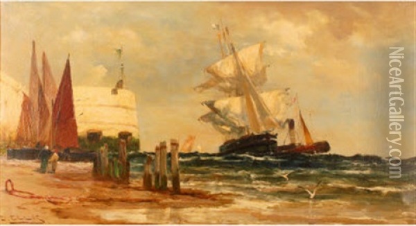 Homeward Bound, Over The Bar, Portsmouth Oil Painting - Edwin John Ellis
