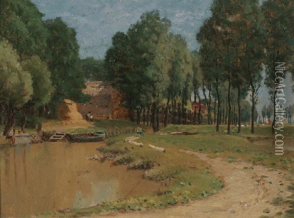 Farm On Canal Oil Painting - John Joseph Enneking