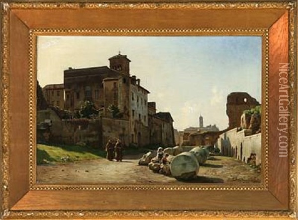 Street Scene, Forum Romanum In Rome Oil Painting - Niels Frederik Schiottz-Jensen