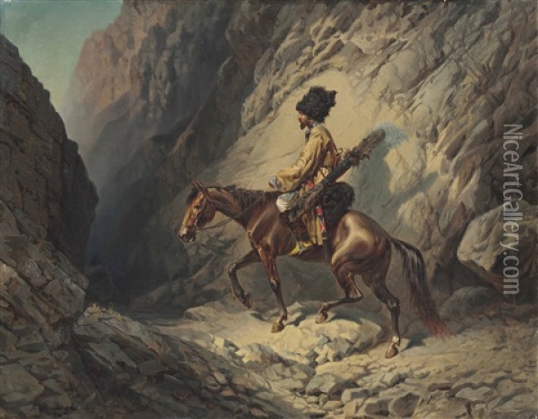 Caucasian Rider Oil Painting - Konstantin Nikolaevich Filippov