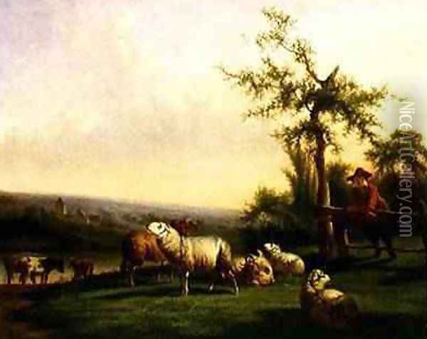 Pastoral Landscape with a Herd Oil Painting - Balthasar Paul Ommeganck