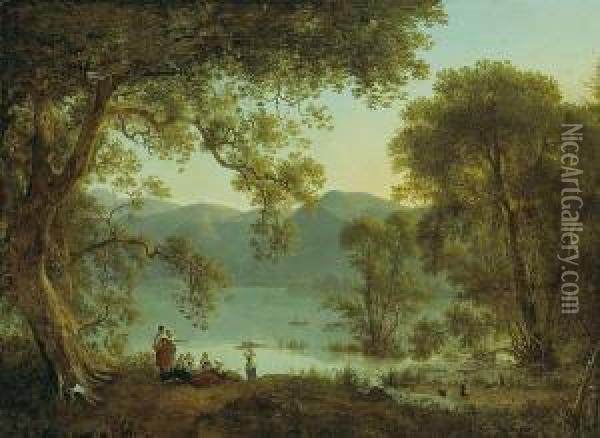 An Italianate Landscape With Washerwomenresting Under A Tree Oil Painting - Martin Verstappen