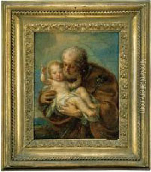 San Giuseppe Ed Il Bambin Gesu Oil Painting - Ludovico Stern
