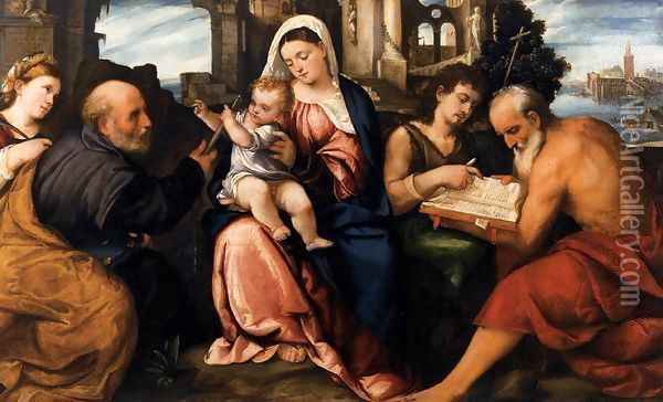 Virgin and Child with Saints Oil Painting - Bonifacio Veronese (Pitati)