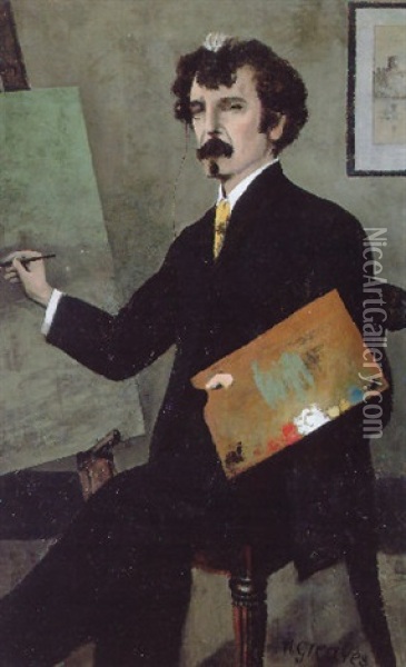Portrait Of Whistler At His Easel Oil Painting - Walter Greaves