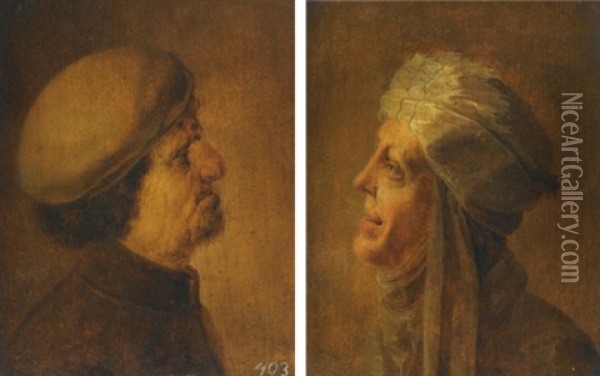 Head Of An Old Man (+ Head Of An Old Woman; Pair) Oil Painting - Jan van de Venne