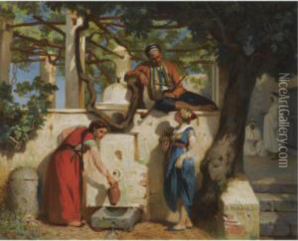 By The Well Oil Painting - Joseph Caraud